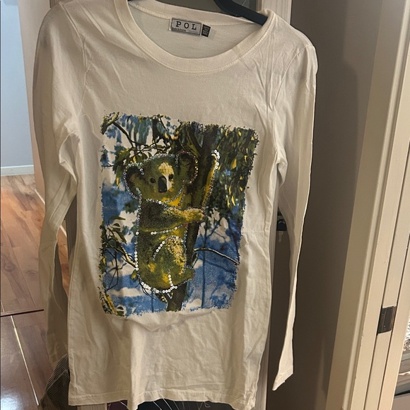 POL Long Sleeve Tee with Koala Print - White and Blue NWOT - Picture 1 of 5